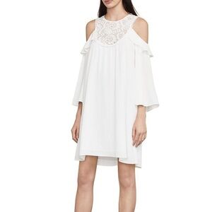 BCBG MaxAzria Cole White Lace Bib Cold Shoulder Dress